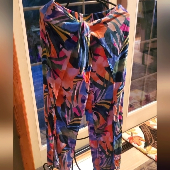 Kona Sole Tie Front Cover Slit Sides Colorful Sz. M Pants Beach Cover-up - Picture 1 of 14